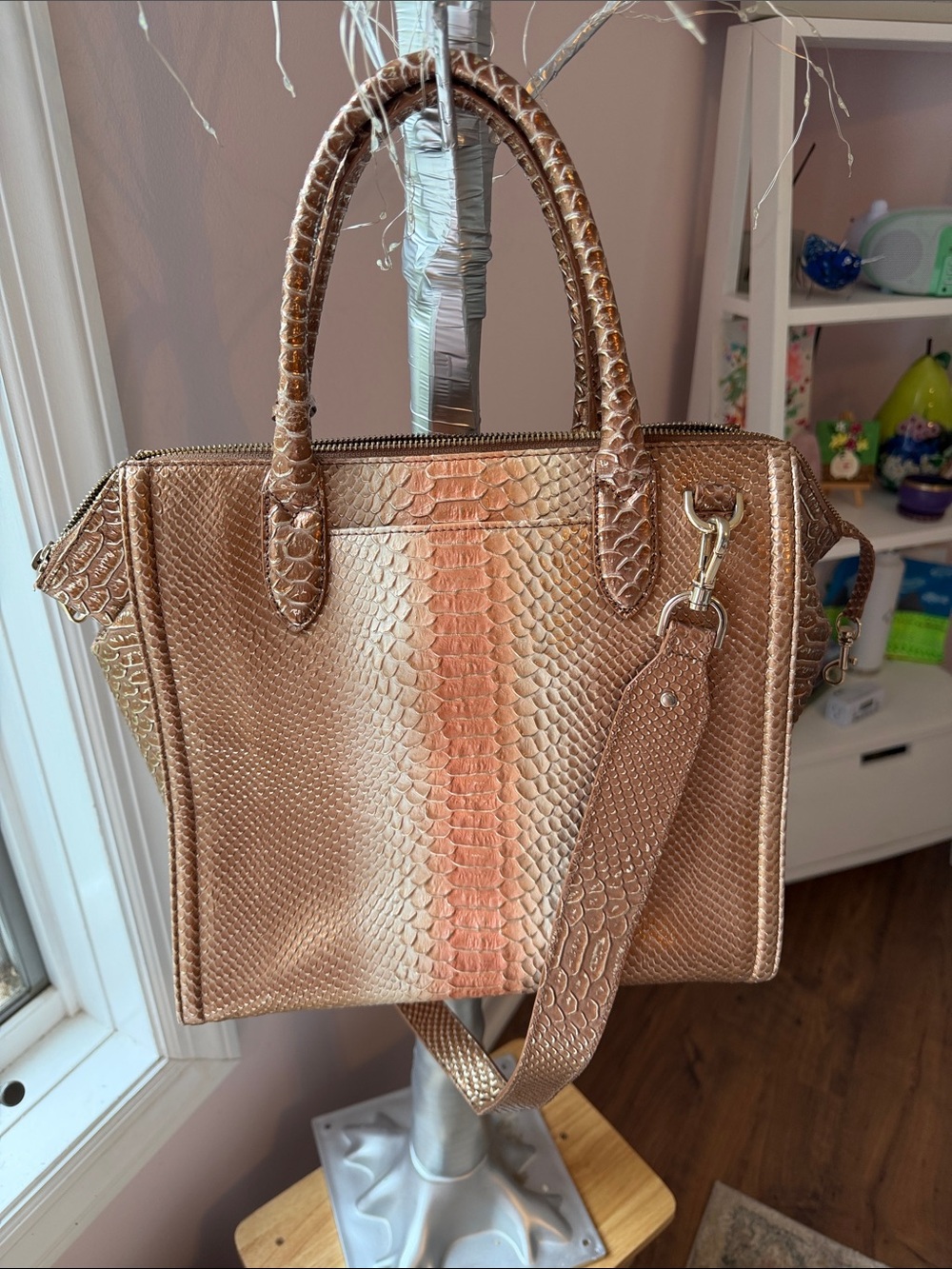 Brahmin Rose Gold Python-Embossed Satchel - Picture 3 of 7
